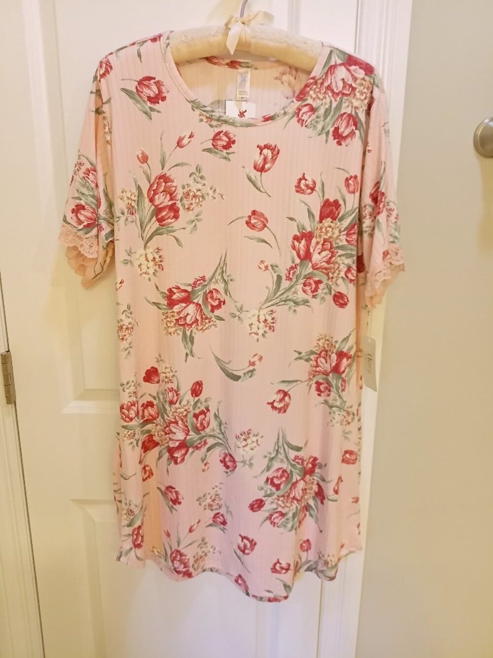 Flora by Flora Nikrooz Pink Floral Nightgown NWT XL Lace Trim Sleep Shirt